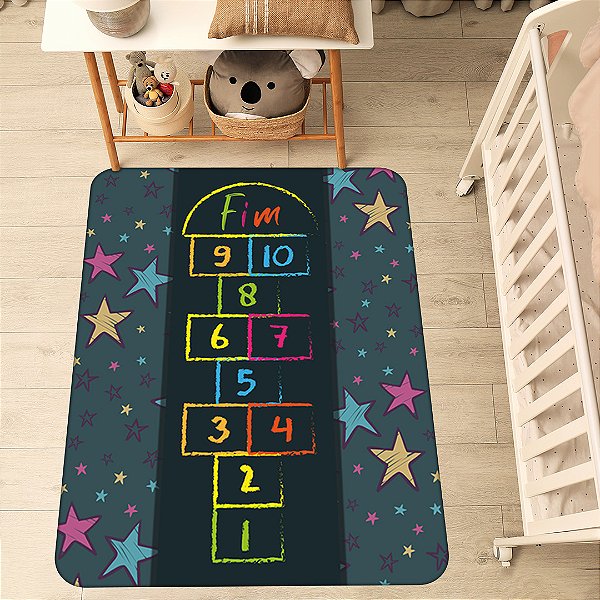 Tapete infantil retangular antiderrapante 95x130 Estampa Amarelinha