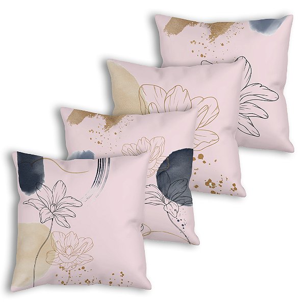 Kit 4 Capas de Almofadas Decorativas Flowers - 45 cm x 45 cm