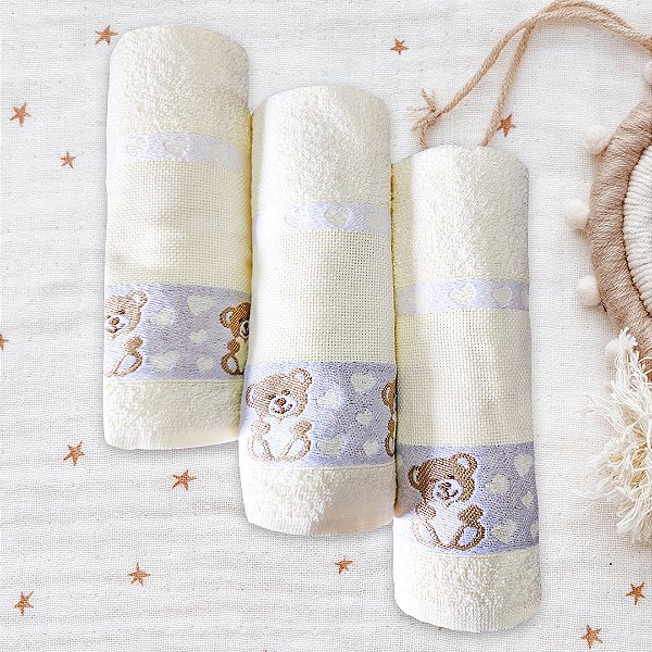 Kit c/ 3 Toalhas de Banho Infantil Ursinho Amarelo