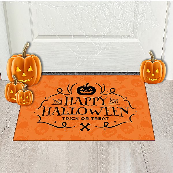 Tapete de Porta Halloween 40x60 Estampa Happy Halloween Laranja
