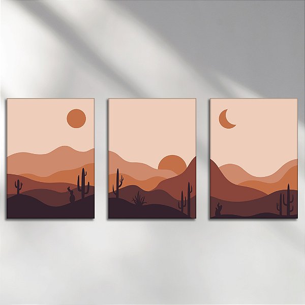Kit com 3 Placas Decorativas Vinílico Sem Moldura Estampa Deserto