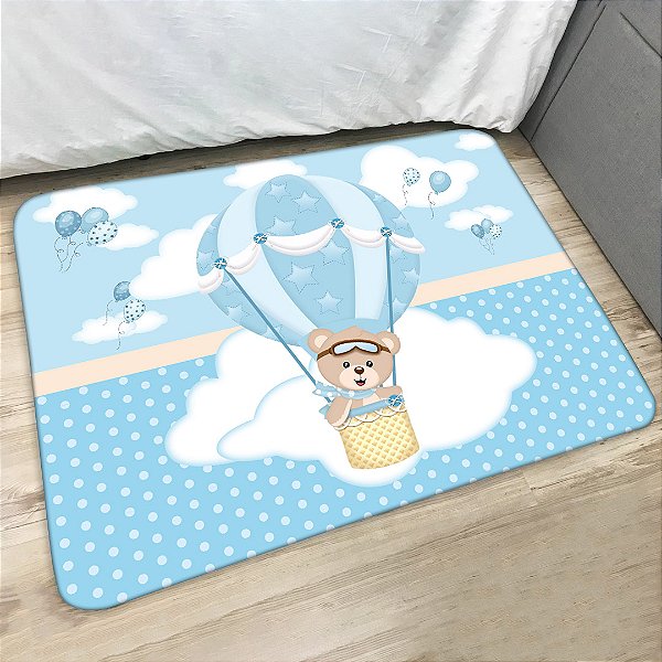 Tapete Infantil Retangular Antiderrapante 95x130 Estampa Ursinho Baloeiro