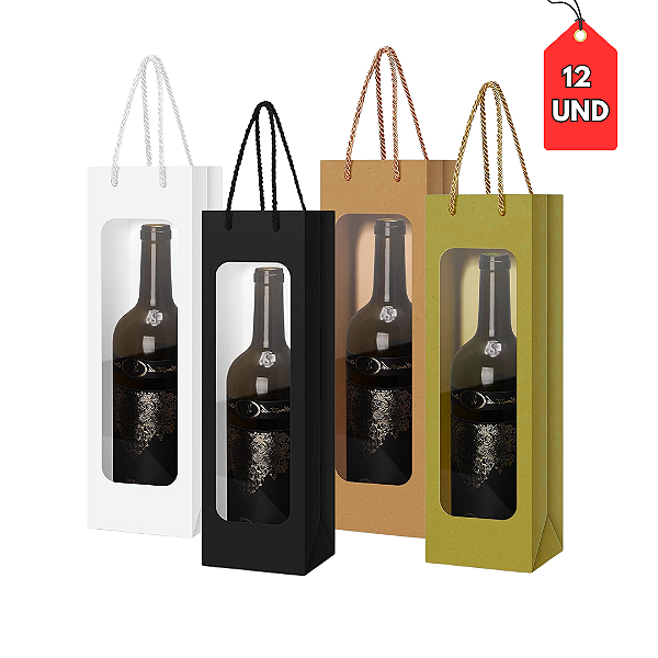 Sacola Para Bebida Com Visor Kraft (12 unidades)