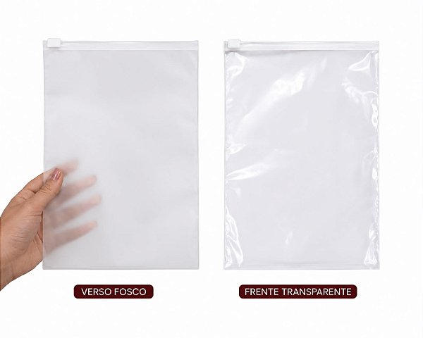 Saco Zip Frente Transparente e Verso Fosco Armazenamento Para Roupa (20 unidades)
