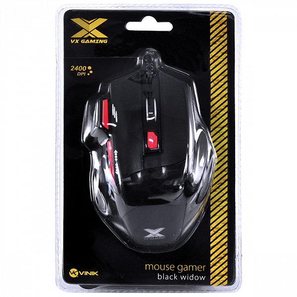 Mouse Gamer VX Gaming Black Widow 2400 DPI ajustavel e 06 botoes preto com vermelho USB - GM102