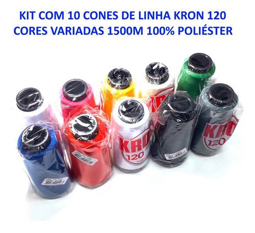Linha 120 Kron 1500m Para Costura Kit Com 10 Cores Variadas