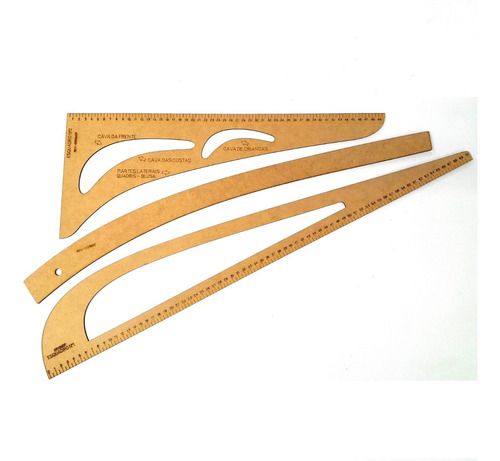 Kit Esquadro Régua Curva Para Modelista Costureira Mdf 1504