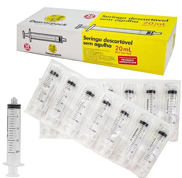 SERINGA DESCARTÁVEL 20ML SEM AGULHA - LOCK