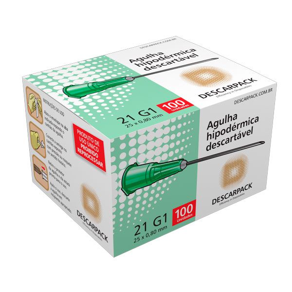AGULHA HIPODÉRMICA DESCARTÁVEL 25 X 0,80 MM