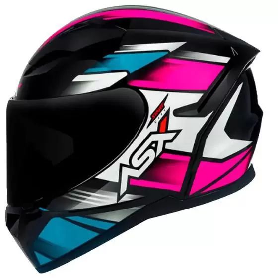 Capacete asx city start preto turquesa rosa brilhante