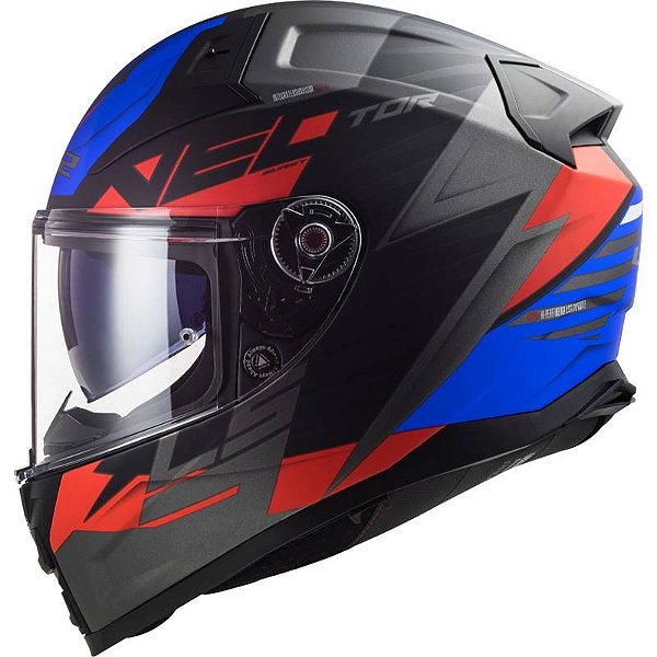 Capacete Ls2 Ff811 Vector II Absolute Preto Fosco Azul Vermelho