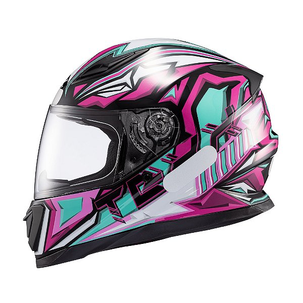 Capacete Texx Fechado Hawk Genesis Rosa Azul Branco