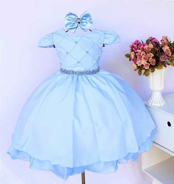 Vestido Azul Bebe / Perolas