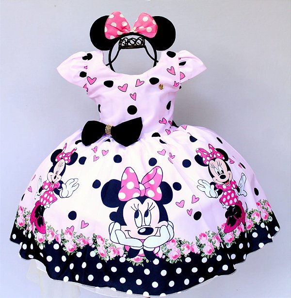 Vestido Infantil Minnie Rosa Preto / Temático