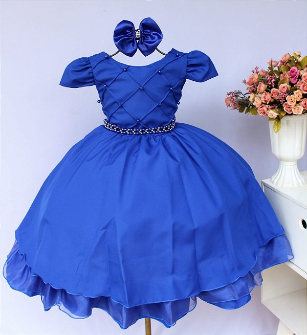 Vestido Azul Royal / Perolas