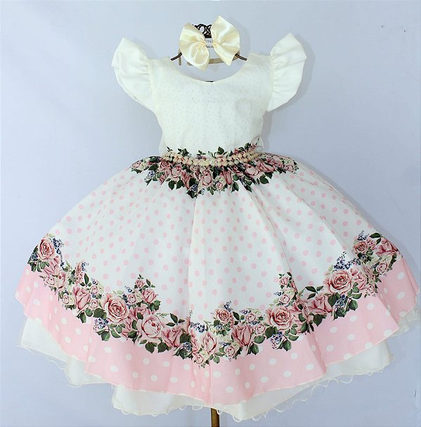 Vestido Rosa Floral Poá