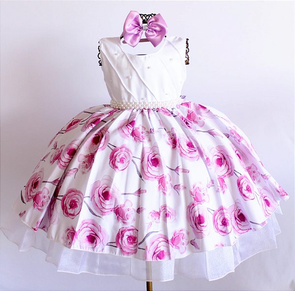 Vestido Floral Branco e Lilás