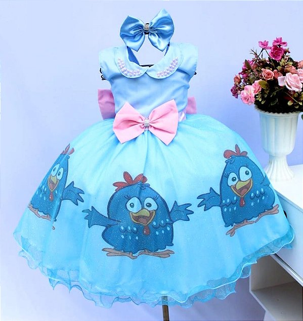Vestido Azul Galinha Pintadinha