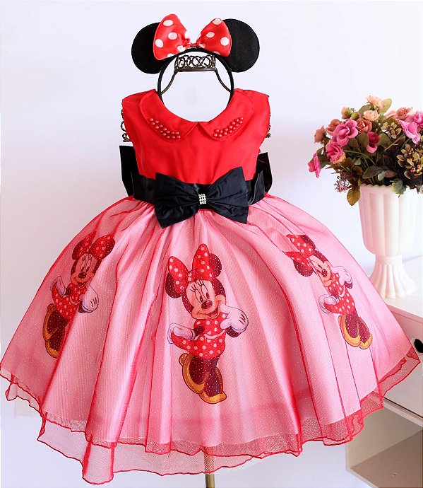Vestido Minnie Vermelho Brilho