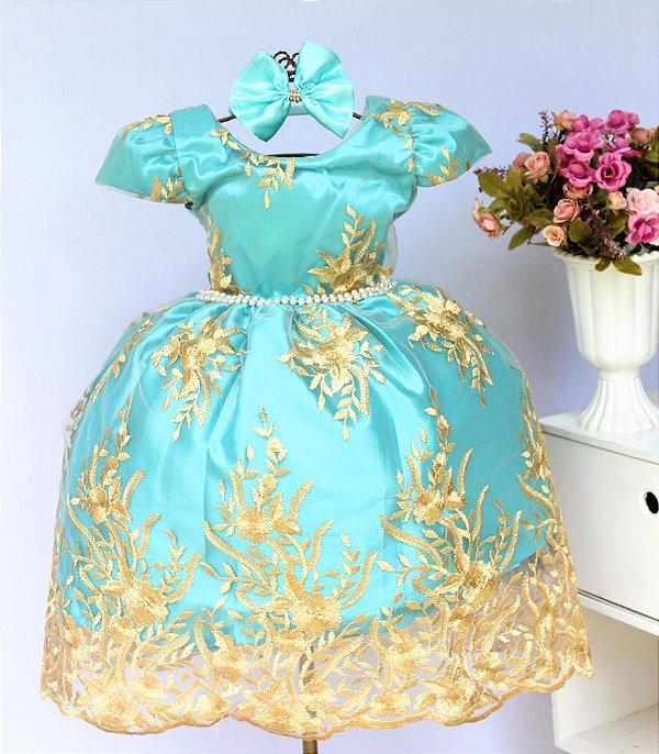 Vestido Verde / Renda Dourada