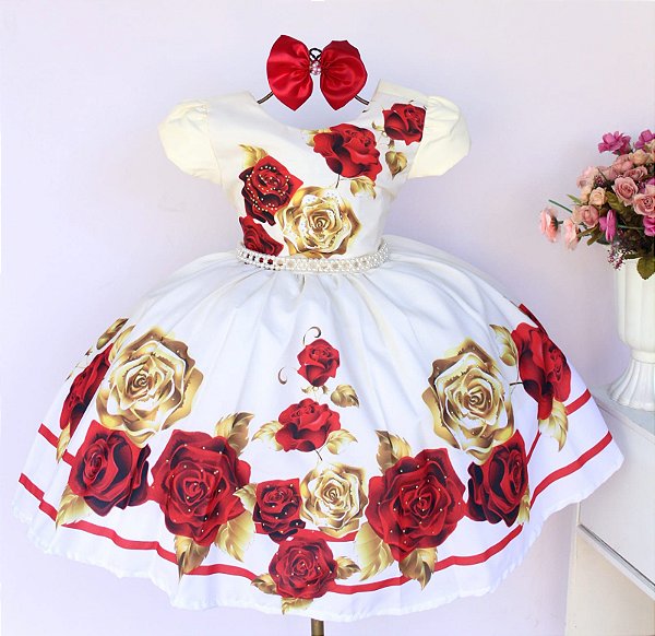 Vestido Floral Creme / Vermelho