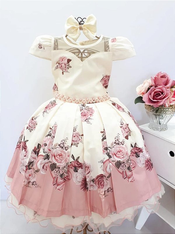 Vestido Floral Creme / Rose