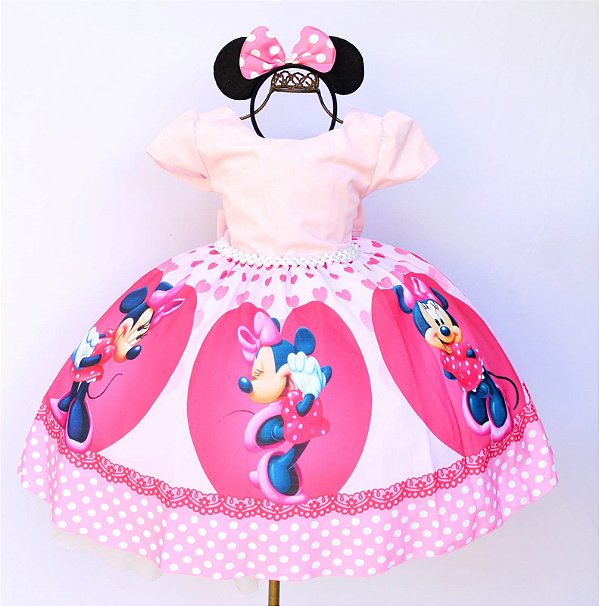Vestido Minnie Rosa Coração