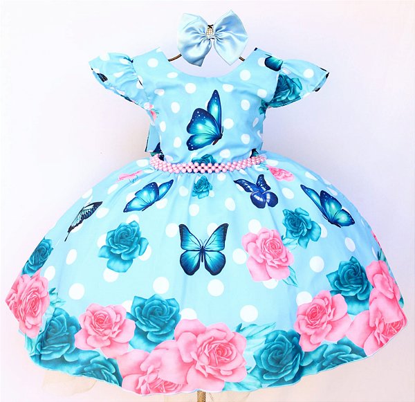 Vestido Floral Borboleta Azul