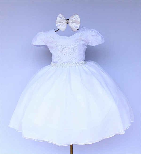 Vestido Branco Daminha Batizado 4 ao 16