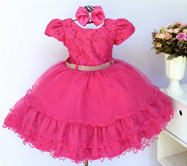 Vestido Pink Peito Rendado