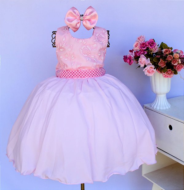 Vestido Rosa Regata Flor No Peito