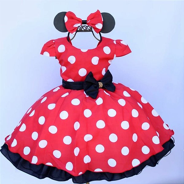 Vestido Minnie Vermelho Poá Laço
