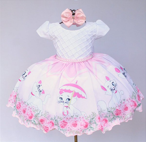 Vestido infantil tema Gata Marie rosa