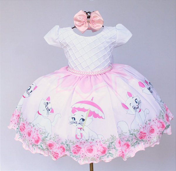 FANTASIA INFANTIL GATINHA MARIE VESTIDO BRANCO GATA LUXO