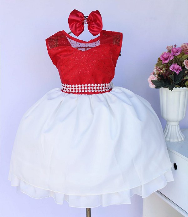 Vestido Vermelho E Creme