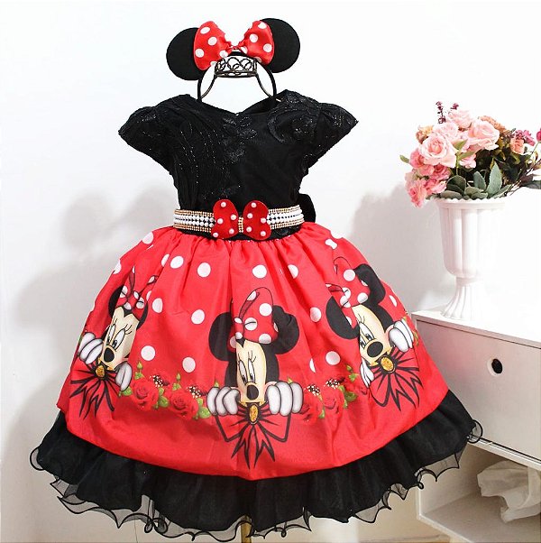 Vestido Minnie Vermelho e Preto