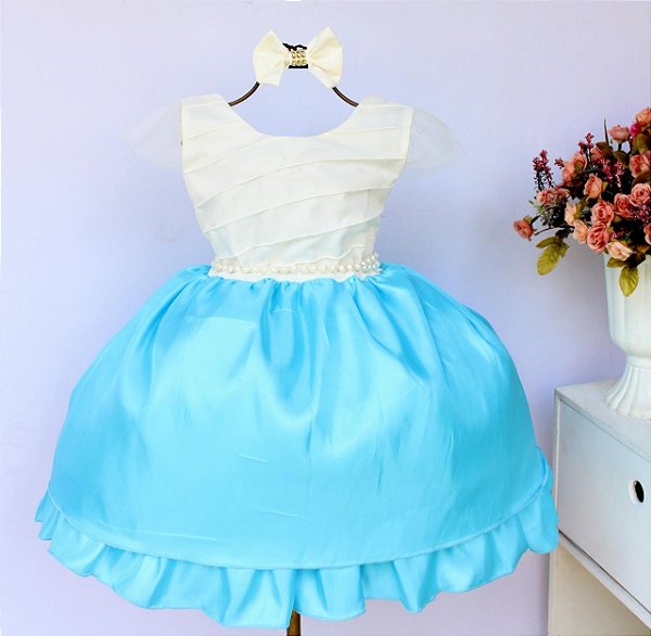 Vestido Azul E Off Perola