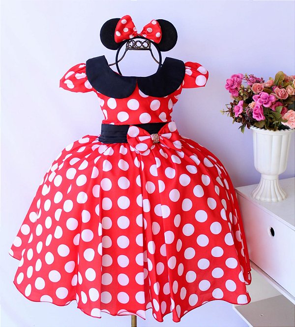 Vestido Minnie Vermelha com Gola