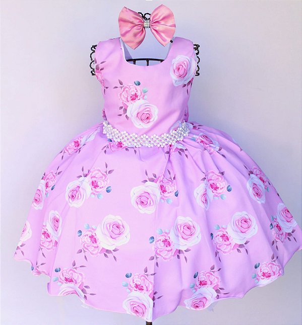 Vestido Festa Rosa Floral Luxo