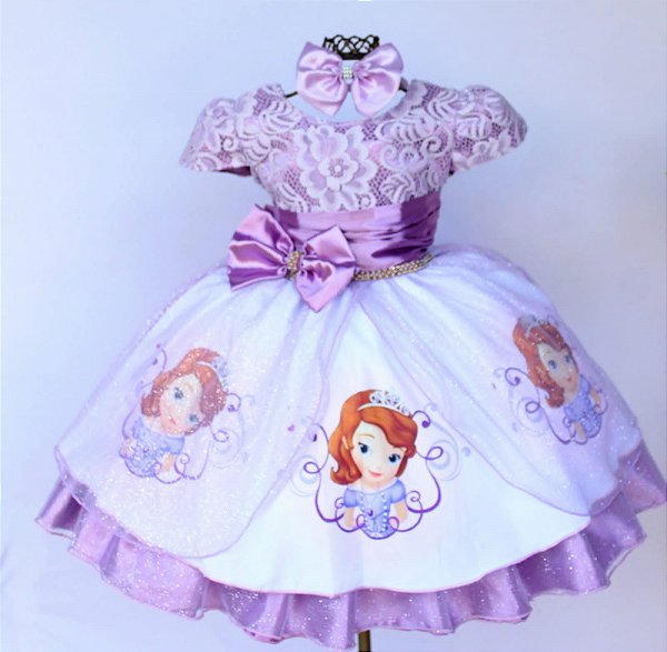 Vestido Infantil Festa Sofia Lilás Peito Renda