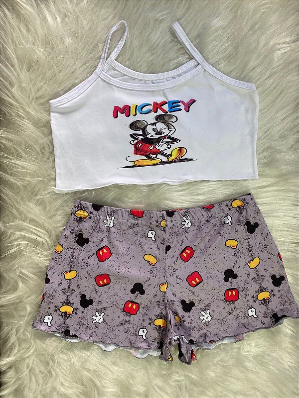 Pijama Infantil Menina Shorts Temático Mickey