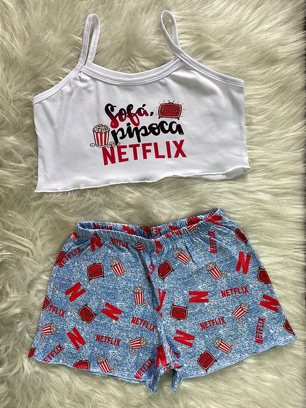 Pijama Menina Infantil Shorts Netflix