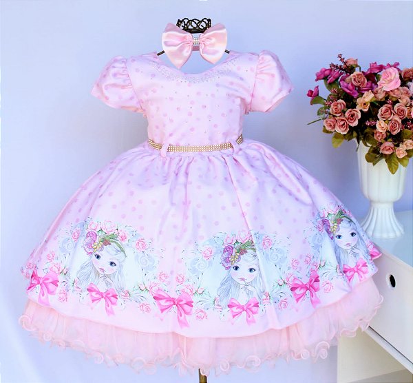 Vestido Rosa Poá Menina