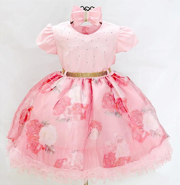 Vestido Rosa Floral Menina Bonita