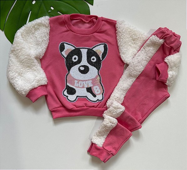 Conjunto De Frio Moletom Meninas Luxo Cachorrinho