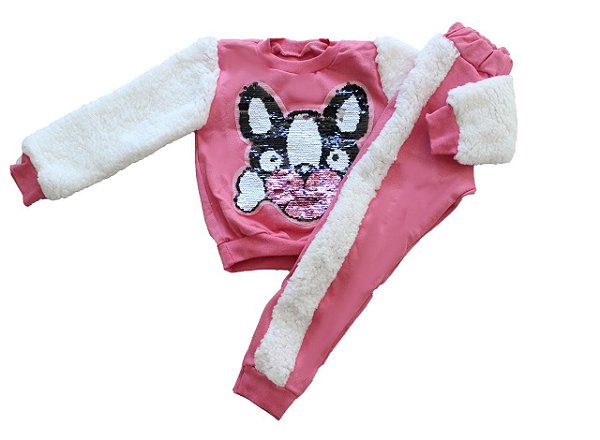 Conjunto De Frio Moletom Super Quentinho Cachorrinho Rosa