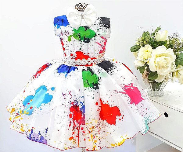 Vestido Infantil Colorido Slime Tinta