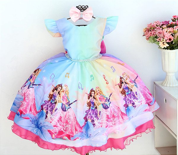 Vestido Infantil Rosa Barbie  Luxo Festa Aniversário - Encontro das  Princesas