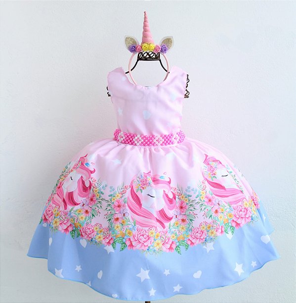 Vestido Infantil Unicórnio Rosa Luxo - Pingo de Gente Baby Kids