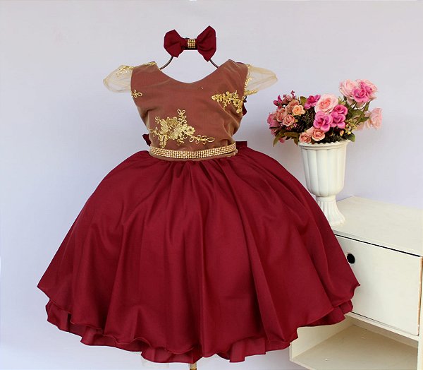 Vestido Marsala com Dourado